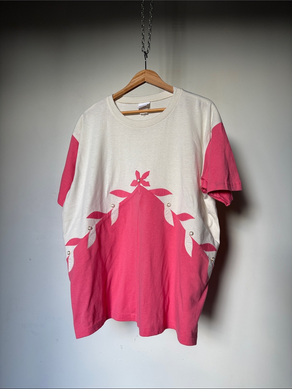Vintage Floral Short Sleeve Embellished Graphic Tee Oversized Fit